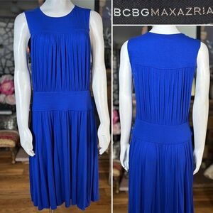BCBG Max Azria Blue Aydan Sleeveless Gathered Design Pull On Dress, Sz M